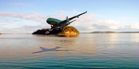 tourism airplane landing close the oceanの写真素材