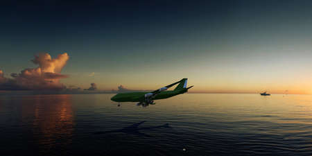 airplane landing close to the ocean