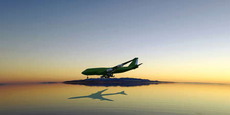 airplane landing close to the oceanの写真素材