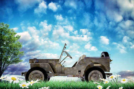 off road on green grassの写真素材