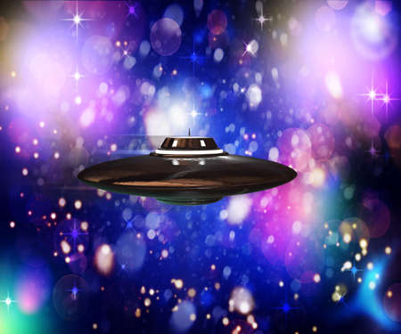 unidentified flying object flying in hyperspaceの写真素材