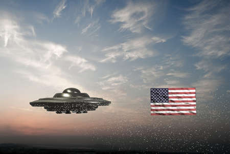 unidentified flying object with American flag on itの写真素材