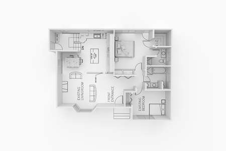 architecture plan of a residential house isolated on white backgroundの写真素材