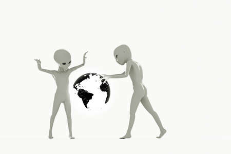 3d illustration of gray aliens isolated on white backgroundの写真素材