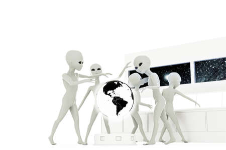 3d illustration of gray aliens isolated on white backgroundの写真素材