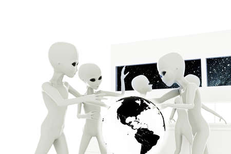 3d illustration of gray aliens isolated on white backgroundの写真素材