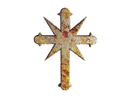 illustration of a rusty cross isolated on white backgroundの写真素材