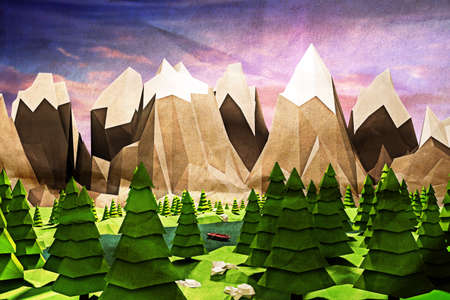 3d illustration of a simple landscape low polyの写真素材