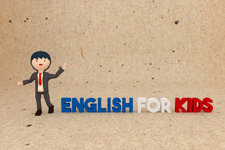 3d illustration of a teacher character inviting kids to learn englishの写真素材