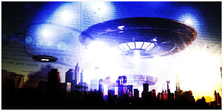 3d illustration of unidentified objects attacking a cityの写真素材