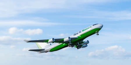 3d illustration of an airplane taking offの写真素材