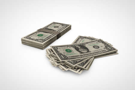3d illustration of a dollar stack isolated on white backgroundの写真素材