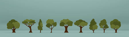3d illustration of many different tress isolated の写真素材