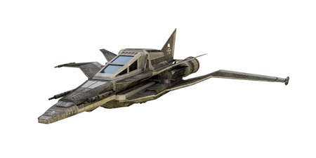 3d illustration of a spaceship fighter isolaed on white backgroundの写真素材