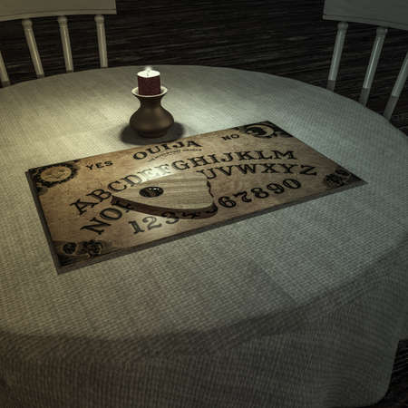 ouija table in a dark room 3d illustrationの写真素材