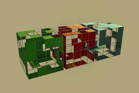 wireframe cubes isolated on brown background 3d illustration