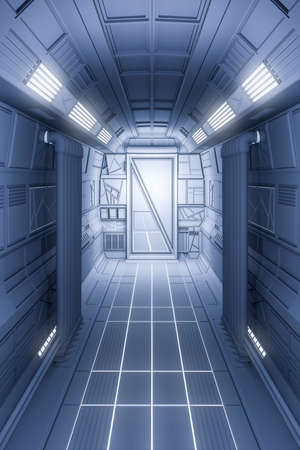 spaceship hallway interior 3d illustration