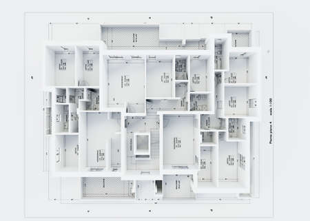 architecture plan isolated on white background 3d illustration