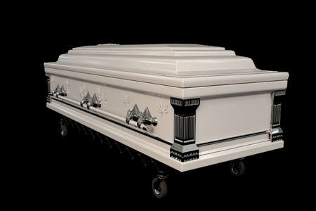 white coffin isolated on black background 3d illustrationの写真素材