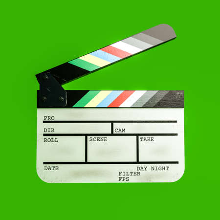 clapboard isolated on green background 3d illustrationの写真素材