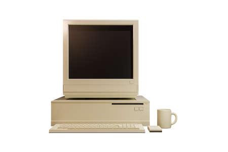 old computer isolated on white background 3d illustration
