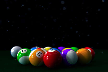 set of pool balls on green table 3d illustration