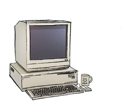Old sketched computer isolated on white backgroundの写真素材
