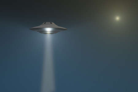 unidentified flying object floating in the sky 3d illustration