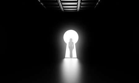 dark room with a shaped key door 3d illustrationの写真素材