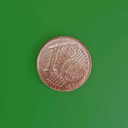 euro coin isolated on green background 3d illustrationの写真素材