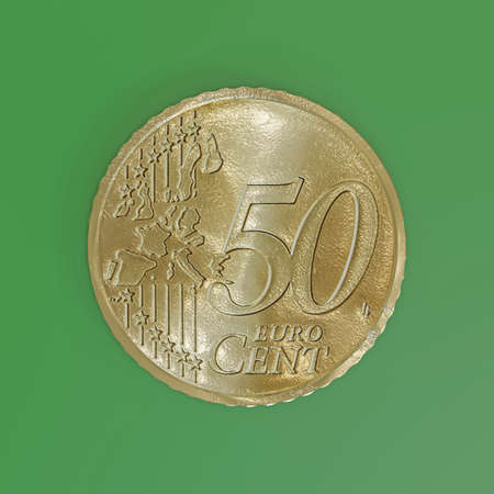 euro coin isolated on green background 3d illustrationの写真素材