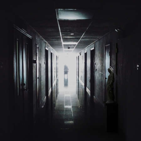 3d illustration of an old hospital hallwayの写真素材