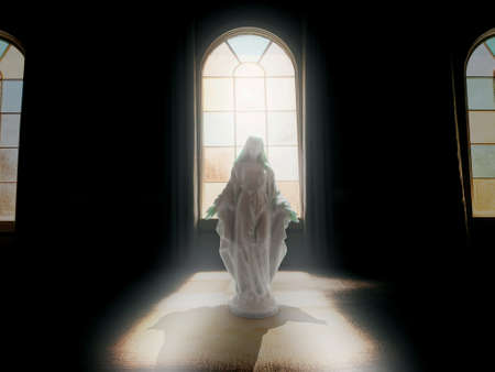 Virgin Mary statue in front of a big window 3d illustrationの写真素材