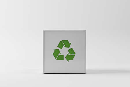 crate with recycle sign isolated on white background 3d illustrationの写真素材