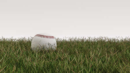 baseball ball on green field 3d illustrationの写真素材