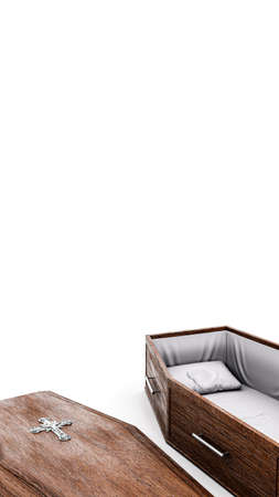 wooden coffin isolated on white background 3d illustration