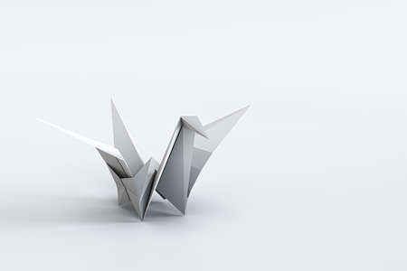 origami crane isolated on white background 3d illustrationの写真素材