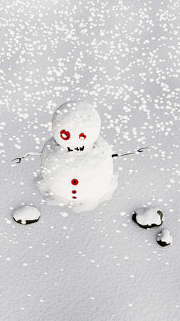 snow man isolated on white background 3d illustrationの写真素材