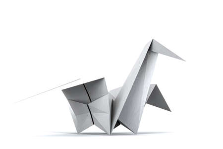 origami swan isolated on orange background 3d illustrationの写真素材