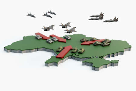 Russian army invasion of Ukraine 3d illustrationの写真素材