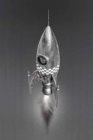 space rocket flying after launch 3d illustrationの写真素材