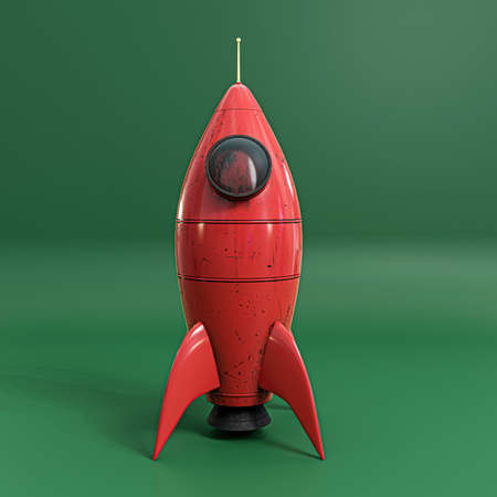space rocket isolated on green background 3d illustrationの写真素材