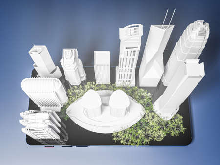 modern phone project an holographic city on the screen 3d illustration