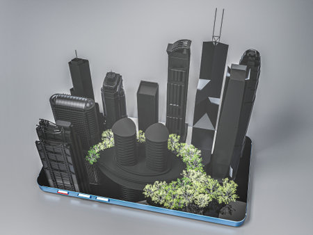 modern phone project an holographic city on the screen 3d illustration