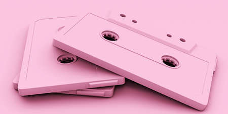 pink cassette tape isolated on pink background 3d illustration