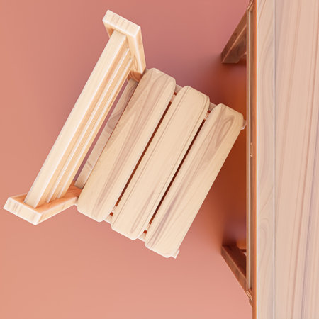 school bench isolated on orange background 3d illustrationの写真素材