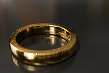 golden ring isolated on black background 3d illustrationの写真素材