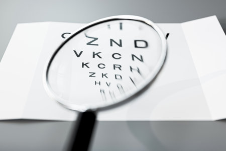 magnifier tool on eye test card 3d illustrationの写真素材
