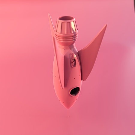 pink rocket isolated on pink background 3d illustrationの写真素材