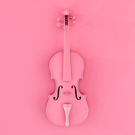pink violin isolated on pink background 3d illustrationの写真素材